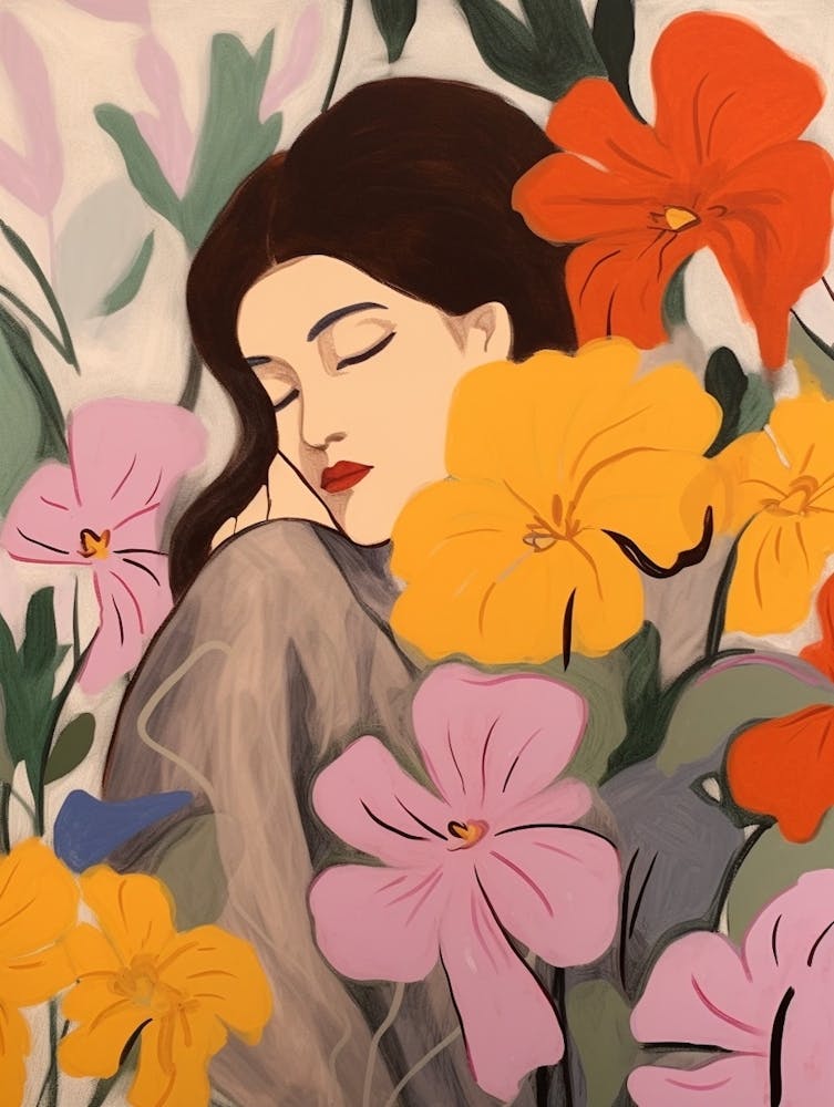 Woman With Autumnal Flowers Petunia 2