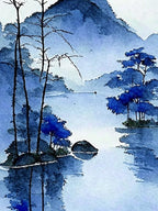 Blue Lake Landscapes Waterscape Watercolour Ink Garden 1