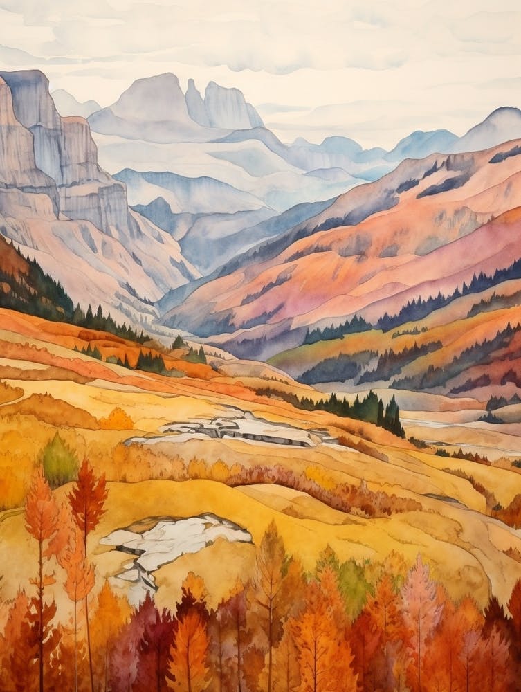 Autumn National Park Painting Dolomiti Bellunesi National Park Italy 2