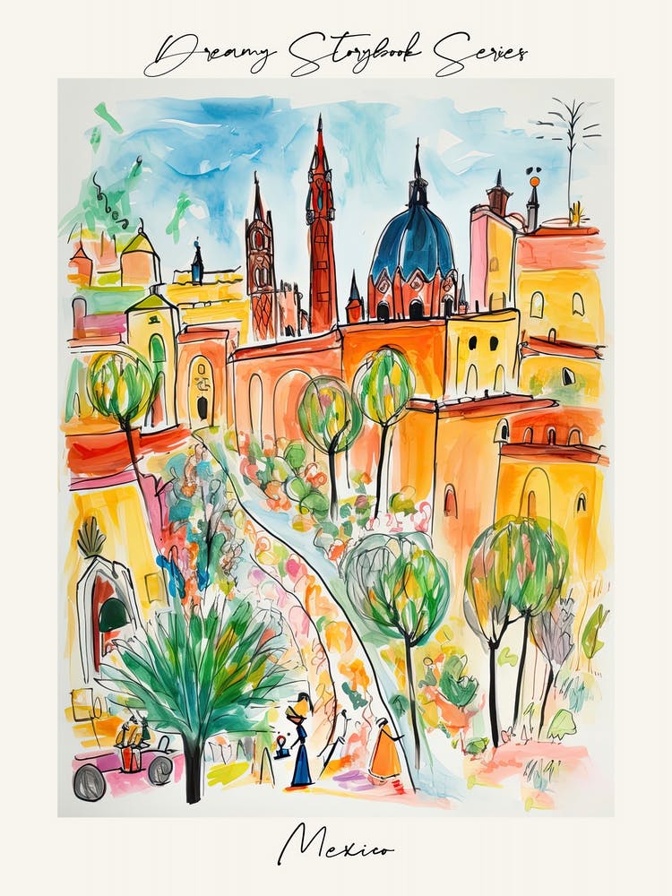 Poster Of Mexico, Dreamy Storybook Illustration 1