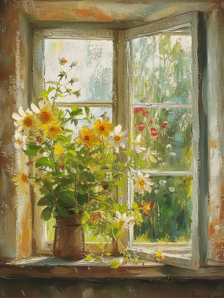 Tulip Flowers On A Cottage Window 3