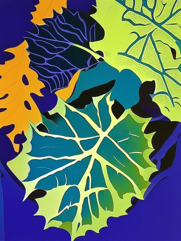 Linogravure Abstraite Colorée - Feuille de Vigne