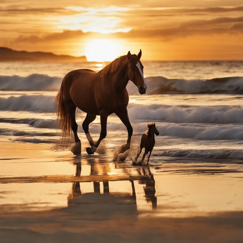 Horse And Foal On The Beach