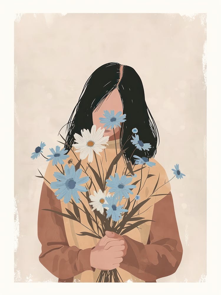 Spring Girl With Blue Flowers 6