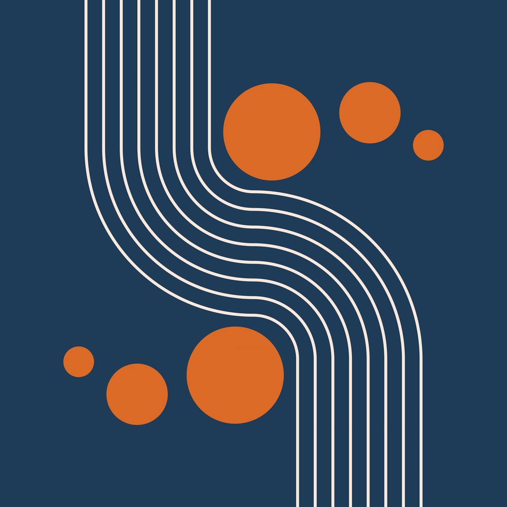 Modern Geometric Lines in Navy and Burnt Orange (Rainbow and Sun Abstract) 1