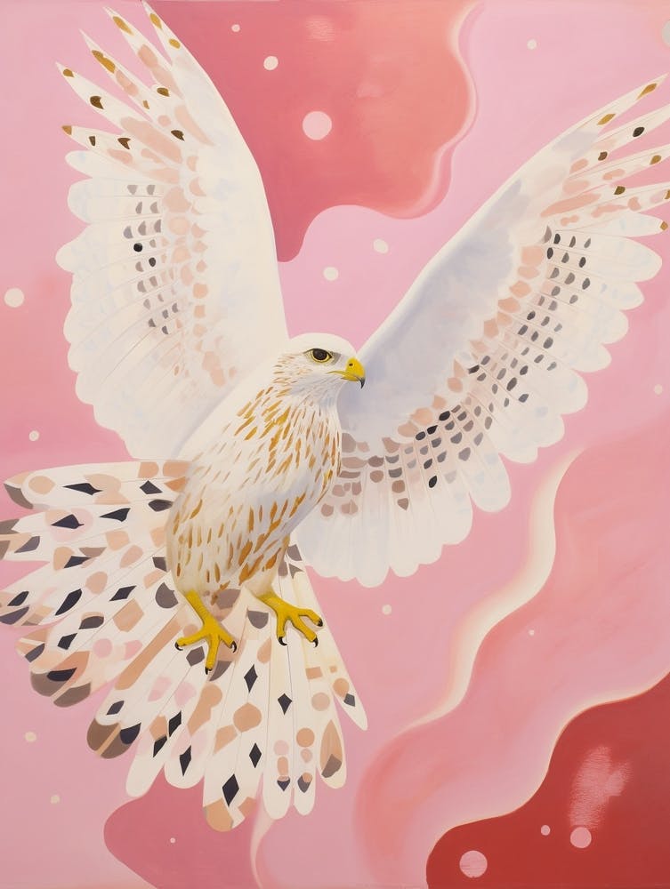 Pink Ethereal Bird Painting Hawk