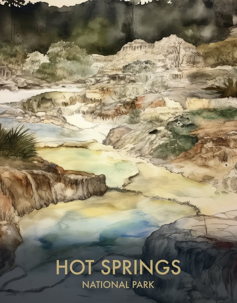 Hot Springs National Park Aquarelle Affiche de Voyage Vintage 2