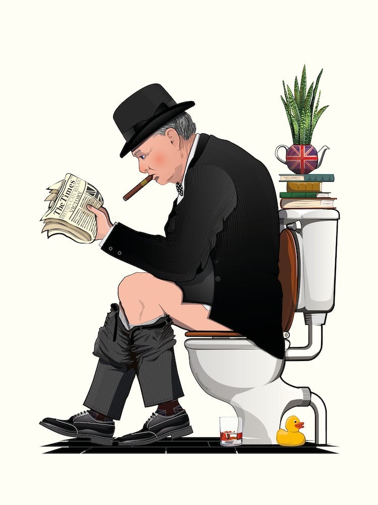 Churchill On The Toilet in the Bathroom