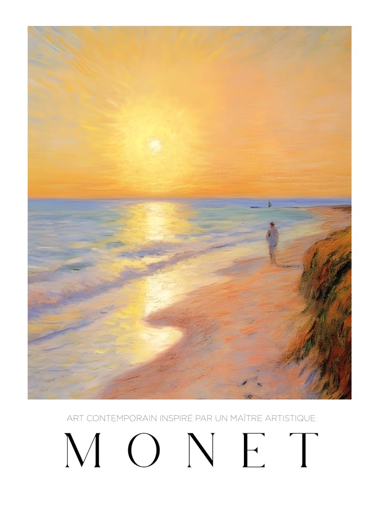 Art Poster Echoing Monet Style Painting, Monet At Sunset