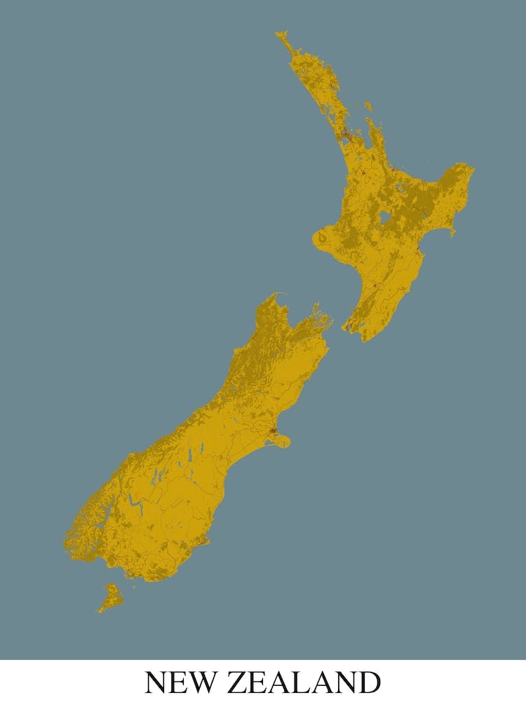 New Zealand Yellow Blue Map