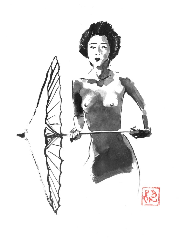 Nude Geisha And Umbrella