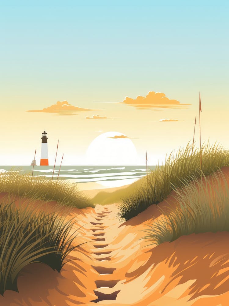 Baltic Sea And North Sea, Minimalist Ocean and Beach Retro Landscape Travel Poster Set #6