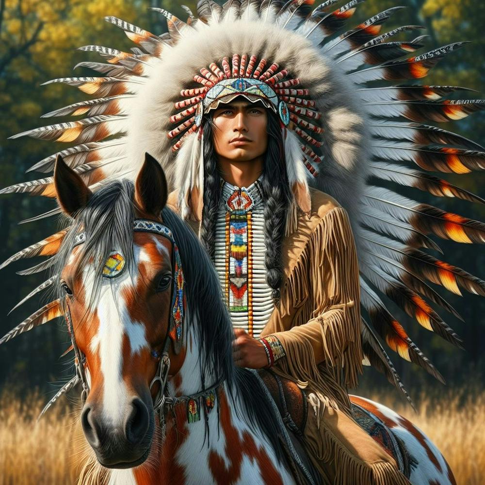 Captivating Native American Art: Traditional Attire, Steeds, and Cultural Richness