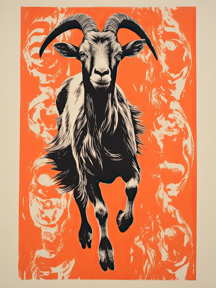 Goat, Woodblock Animal Drawing 3