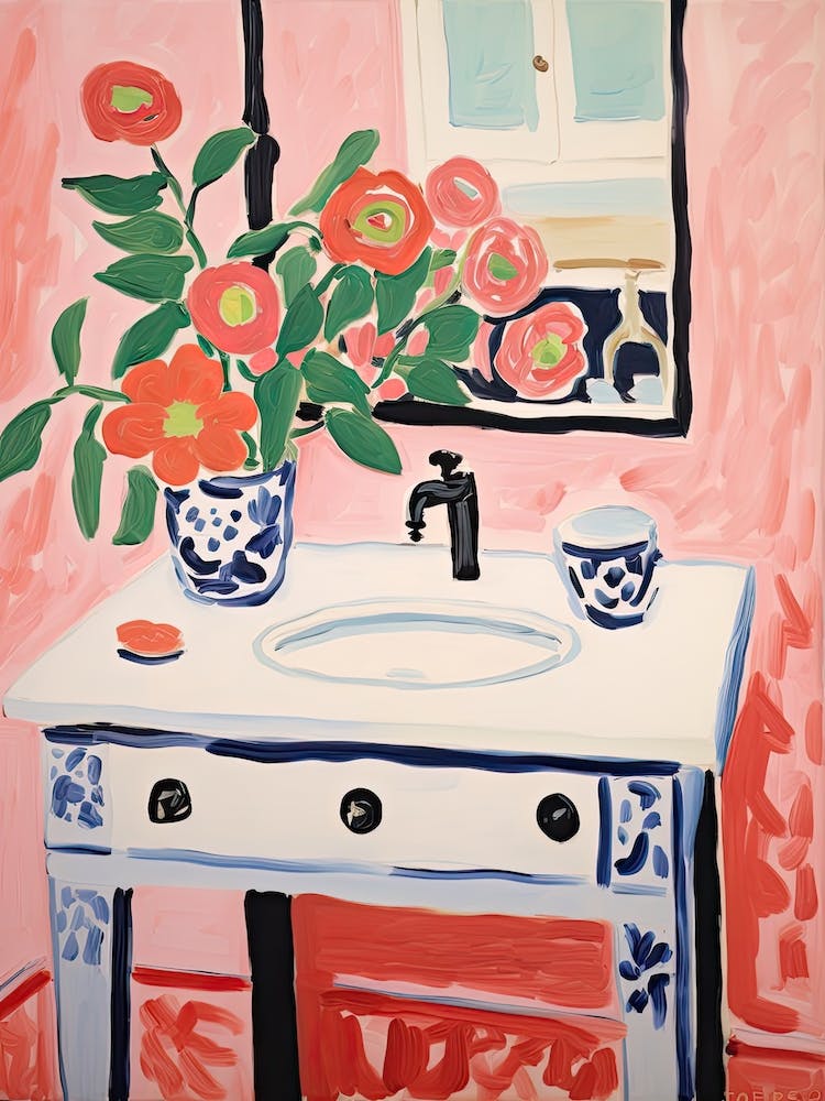 Bathroom Vanity Painting With A Rose Bouquet 3