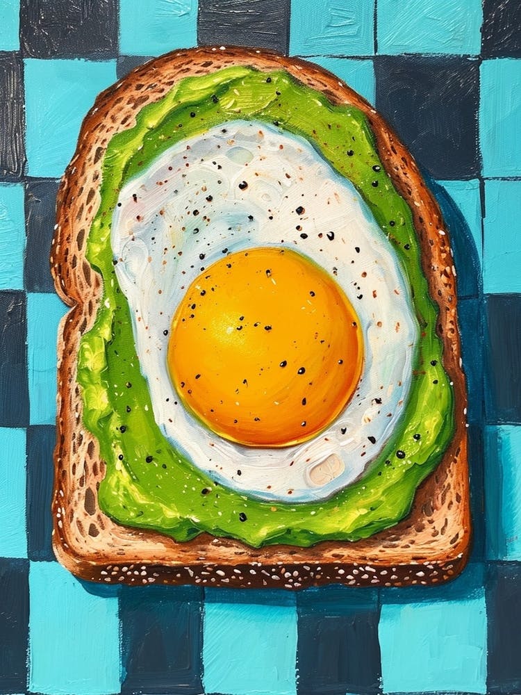 Avocado Egg On Toast Blue Checkerboard 1