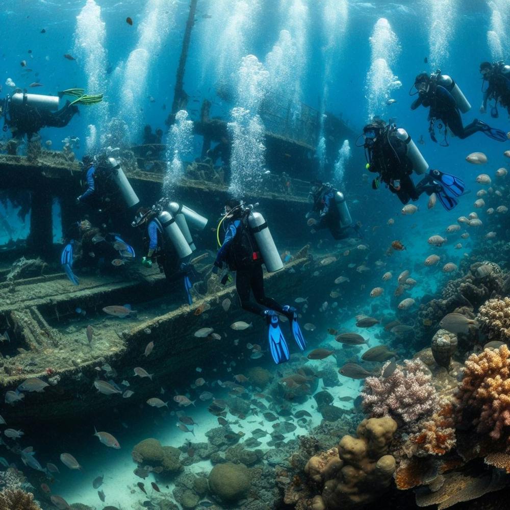 Scuba Divers On A Wreck