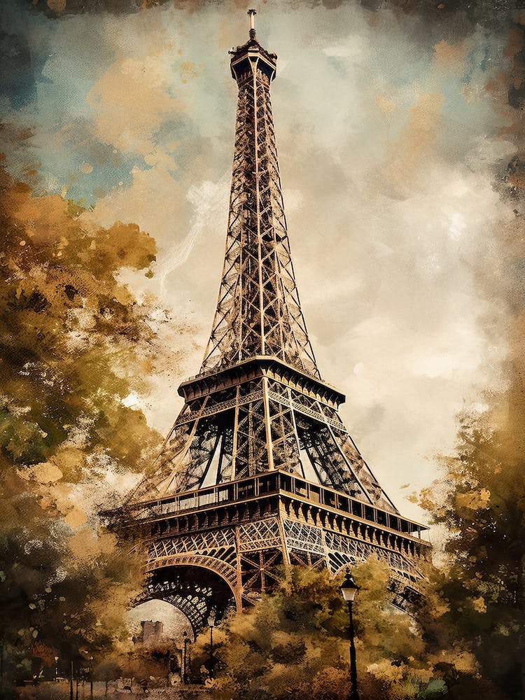 Eiffel Tower Paris France Oil Painting Style 6