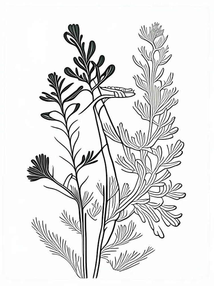 Fenugreek Herb William Morris Inspired Line Drawing 3