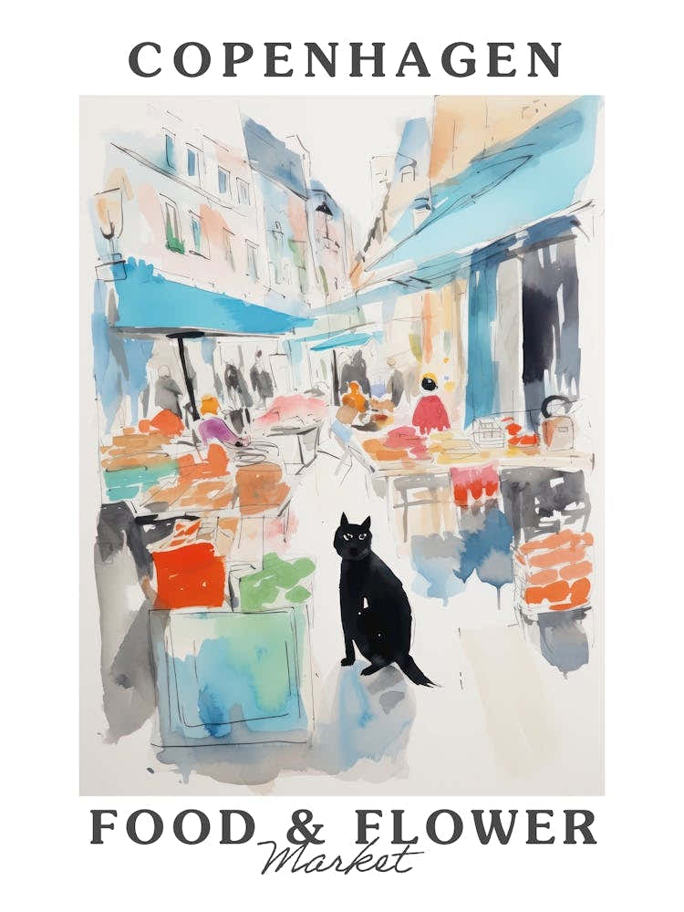 Marché alimentaire avec des chats à Copenhague 3 Affiche