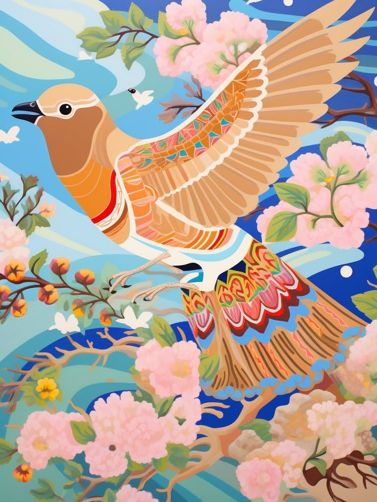 Maximalist Bird Painting Cedar Waxwing 1