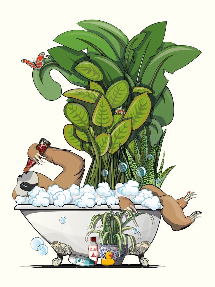 Sloth Relaxing In Bubble Bath
