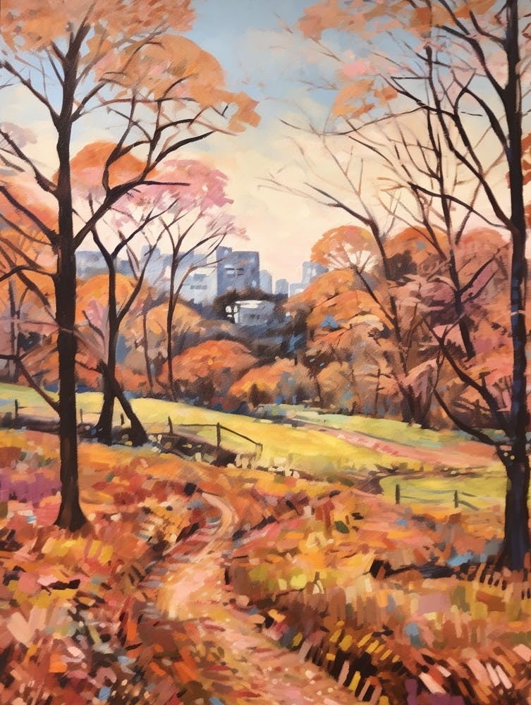 Autumn City Park Painting Hampstead Heath Park London 3
