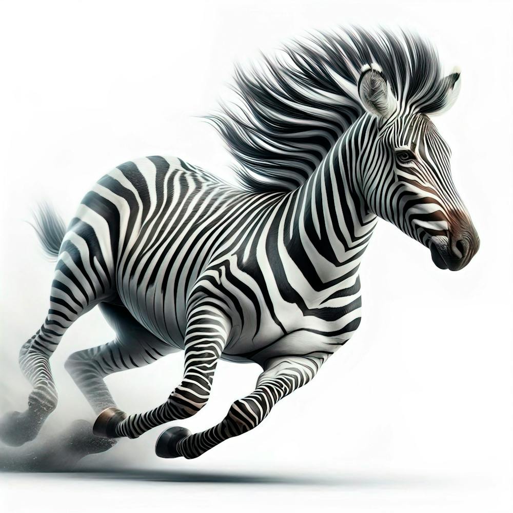 Zebra At Full Speed Long Shot White Background