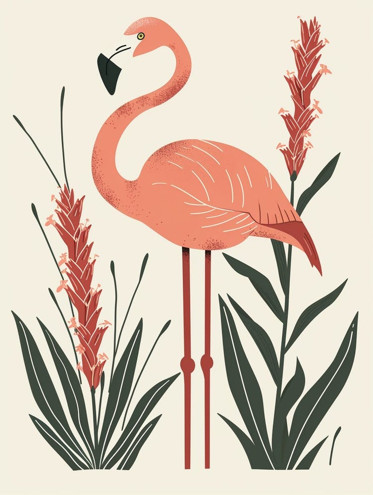 Chilean Flamingo Ginger Plants Minimalist Illustration 2