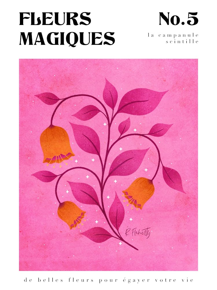 Sparkling Bellflowers in Pink Botanical Print