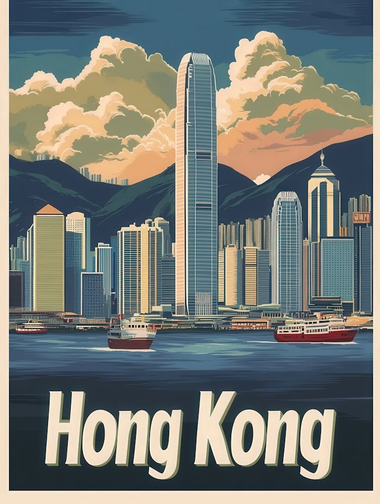Aihrgdesign A Vintage Travel Poster Of Hong Kong Featuring Th Be45ff8f 9551 4da2 A281 3a6680bc26ea 3