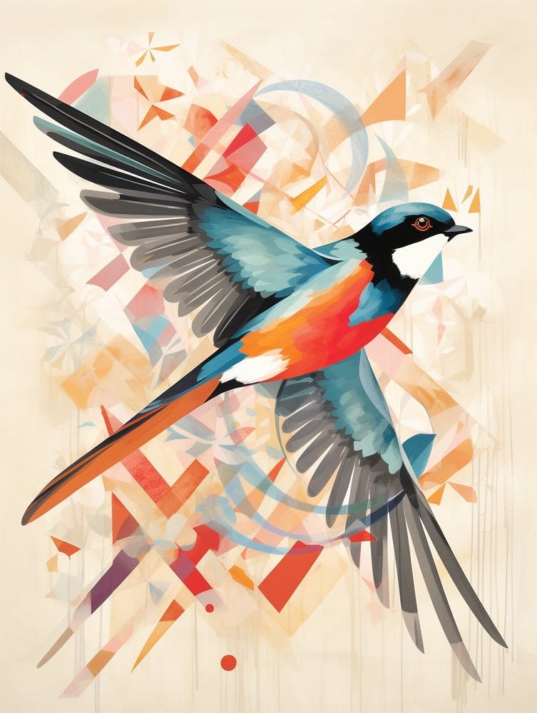 Bird Painting Collage Barn Swallow 1
