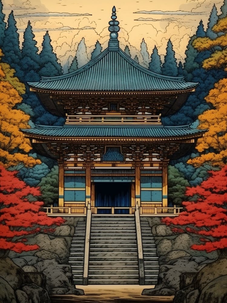 Nikko Toshogu Shrine, Japon Art de Voyage Vintage 4
