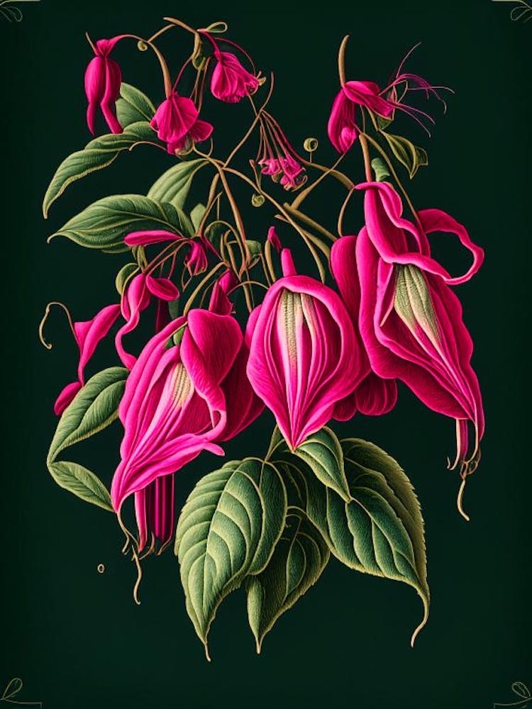 Fuchsia 1 Floral Botanical Vintage Poster Flower