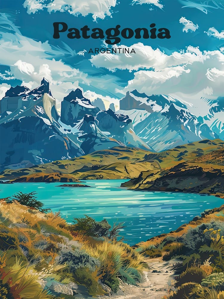 Patagonia Argentina Andes Mountains Travel Illustration