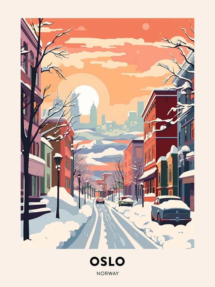 Vintage Winter Travel Poster Oslo Norway 2