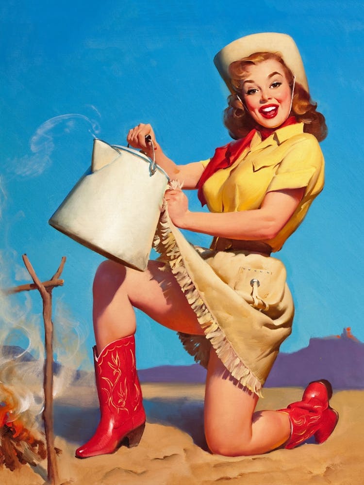 Cowgirl With Kettle, Vintage, Retro Western Aesthetic
