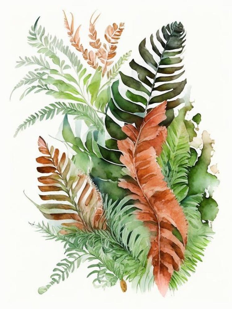 Hen And Chicken Fern Watercolour
