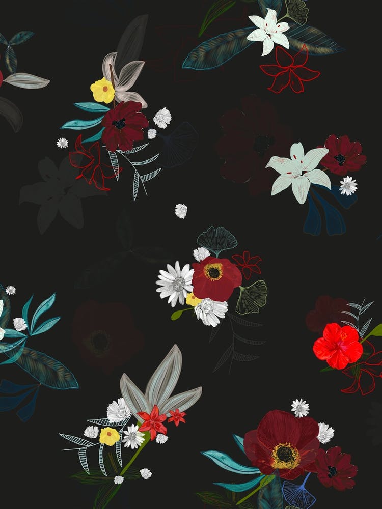 Künstlerische Blumen Schwarz