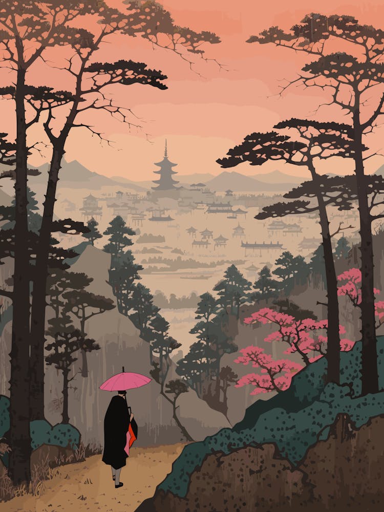 Hitsujiyama Park, Japan Vintage Travel Art 1