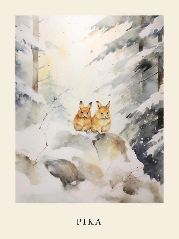 Winter Watercolour Pika 3 Poster