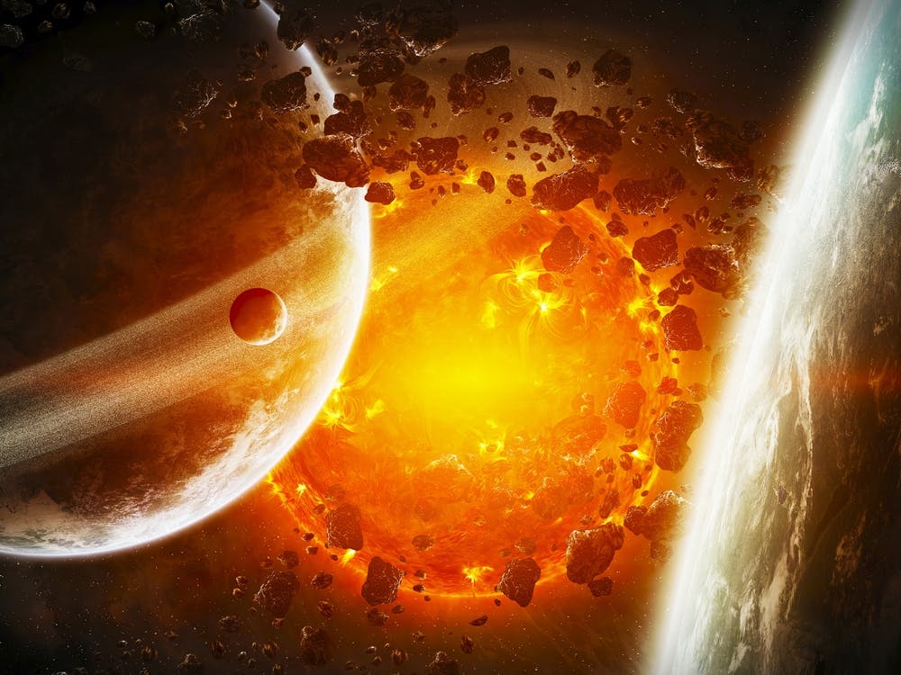 Explosion planétaire. Apocalypse dans l'espace #7 — affiche spatiale, art photo spatial, collage