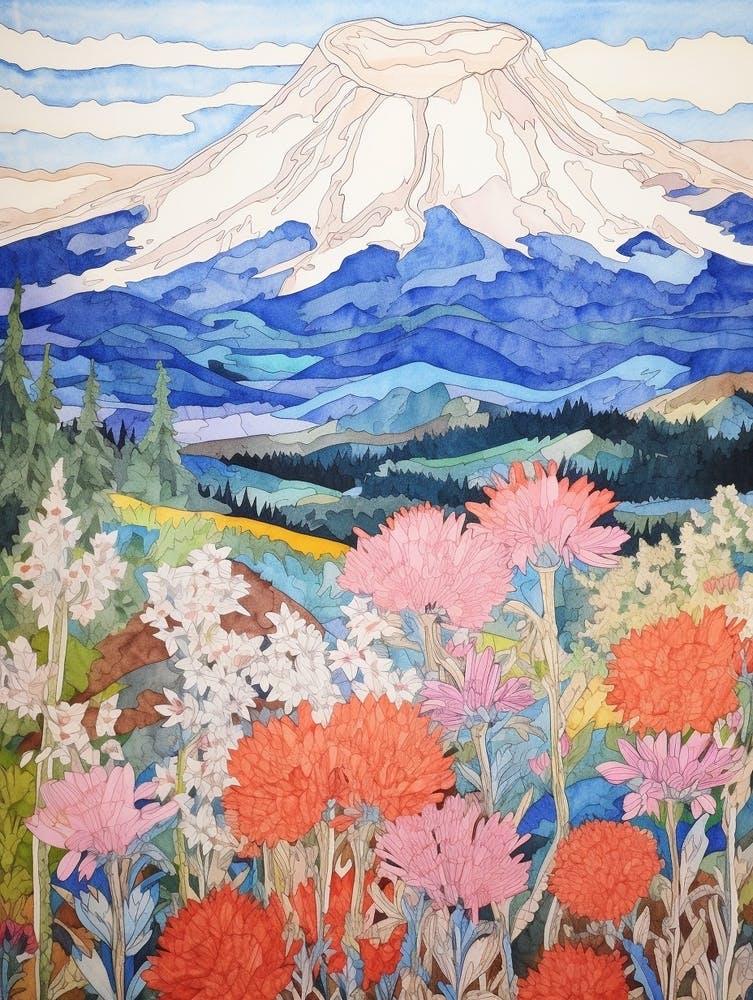 Mount Shasta United States Colourful Mountain Illustration
