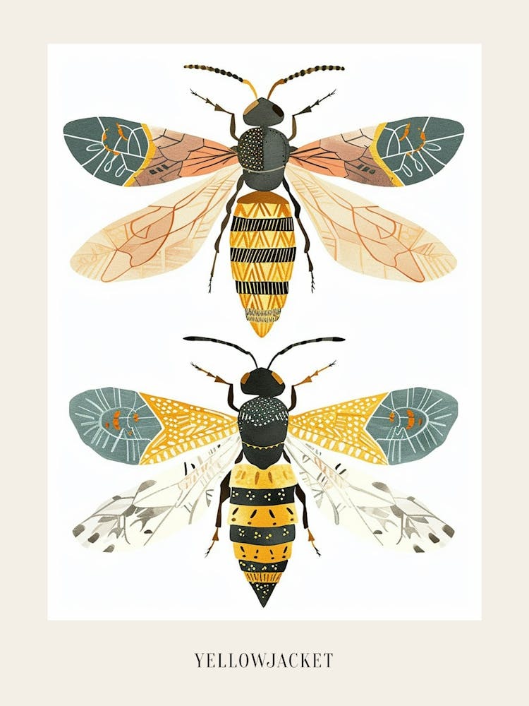 Colourful Insect Illustration Yellowjacket 7 Poster