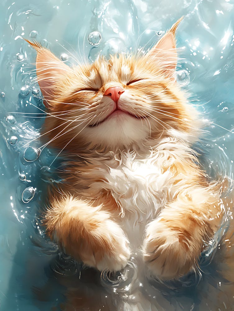 Happy Orange Cat Floating on Water 7