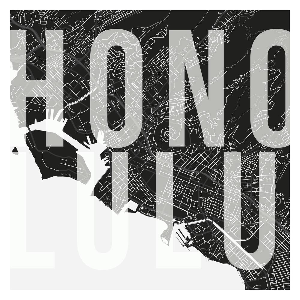 Honolulu Mono Street Map Text Overlay Square