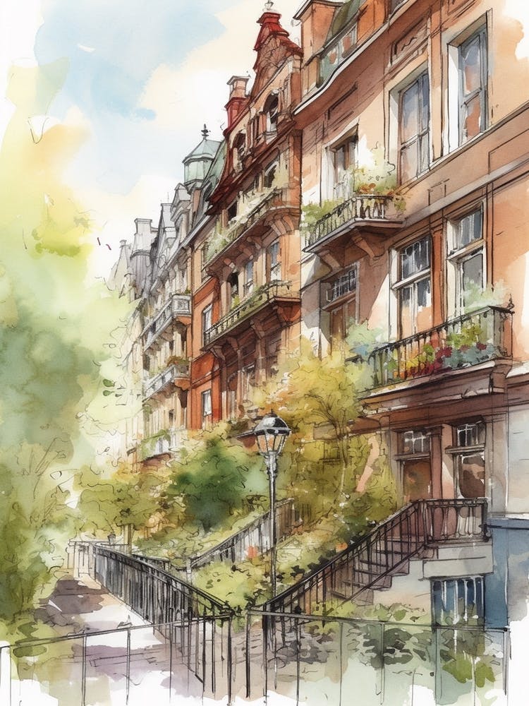 Schoneberg Berlin Neighborhood, Watercolour 4