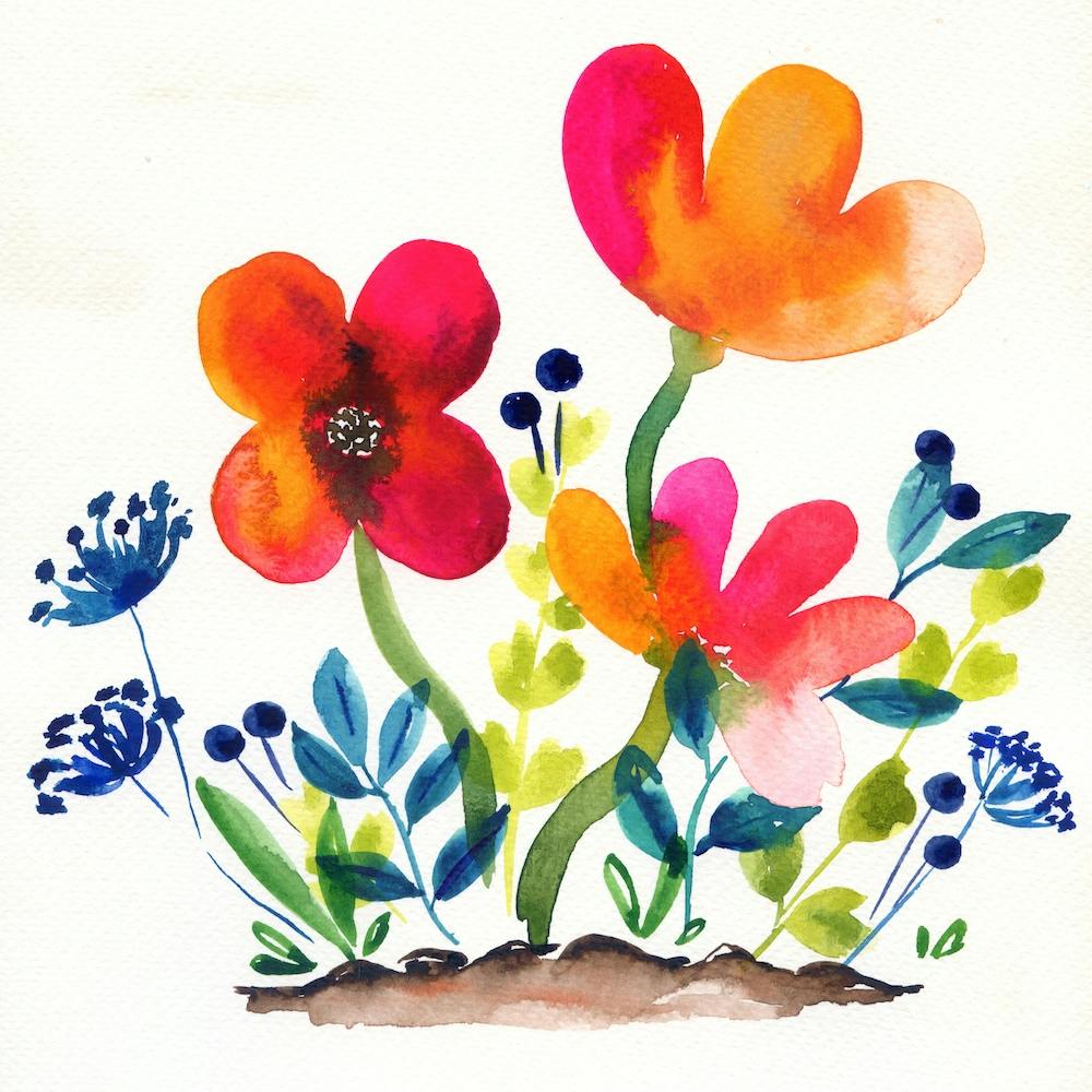 Watercolor Flowers in Spring