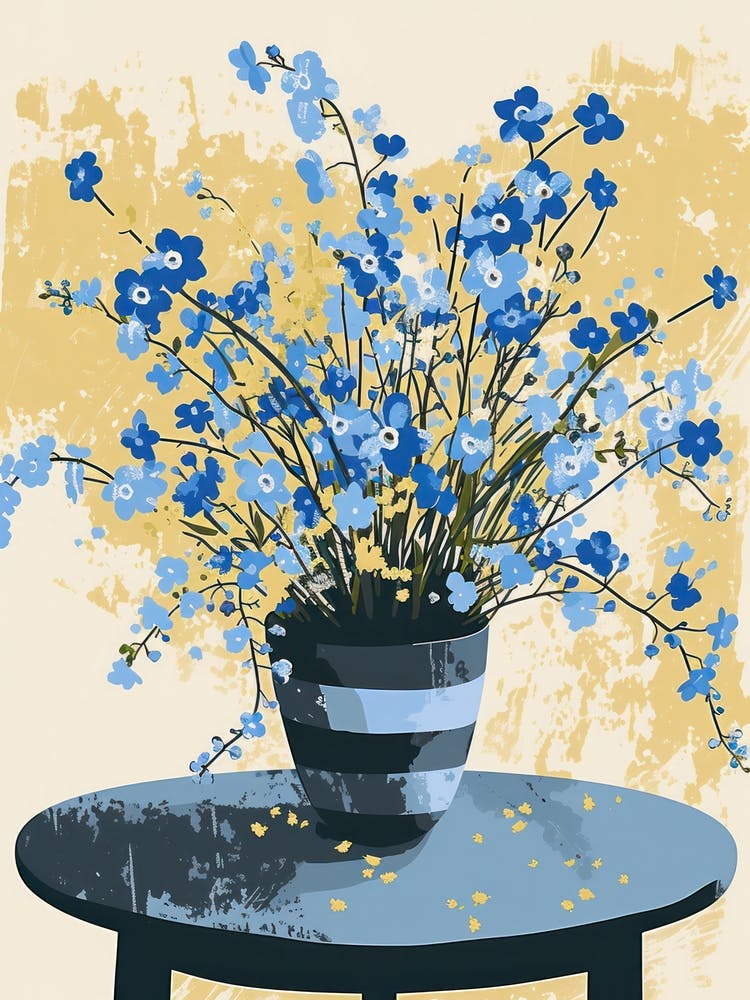 Forget Me Not Flowers On A Table   Contemporary Illustration 1