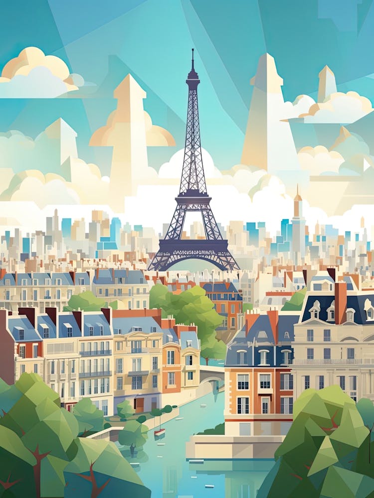 Paris, France, Geometric Illustration 1